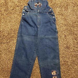 36. Vintage 90s Disney Store Mickey Minnie Mouse Phone Call Denim Overalls